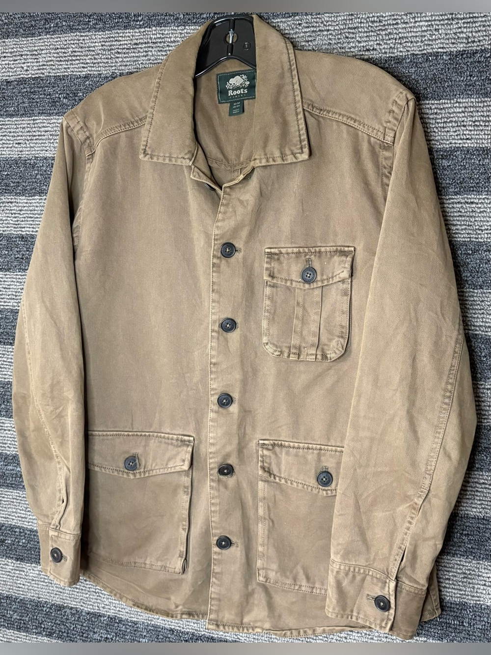Roots Men's Tan Canvas Field Army Style Heavy Cotton Shirt Medium EUC